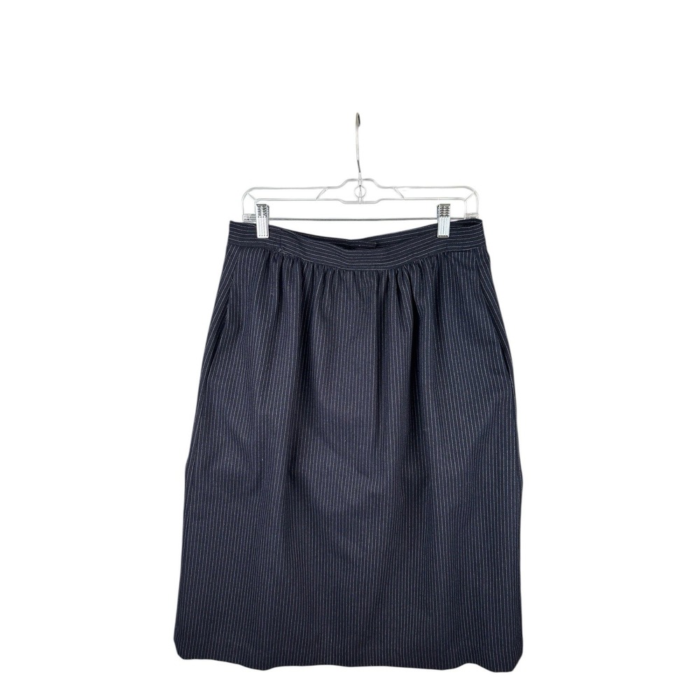 Vtg Gilmor Womens Skirt Navy White Pinstripe Large Straight Midi Academia Preppy